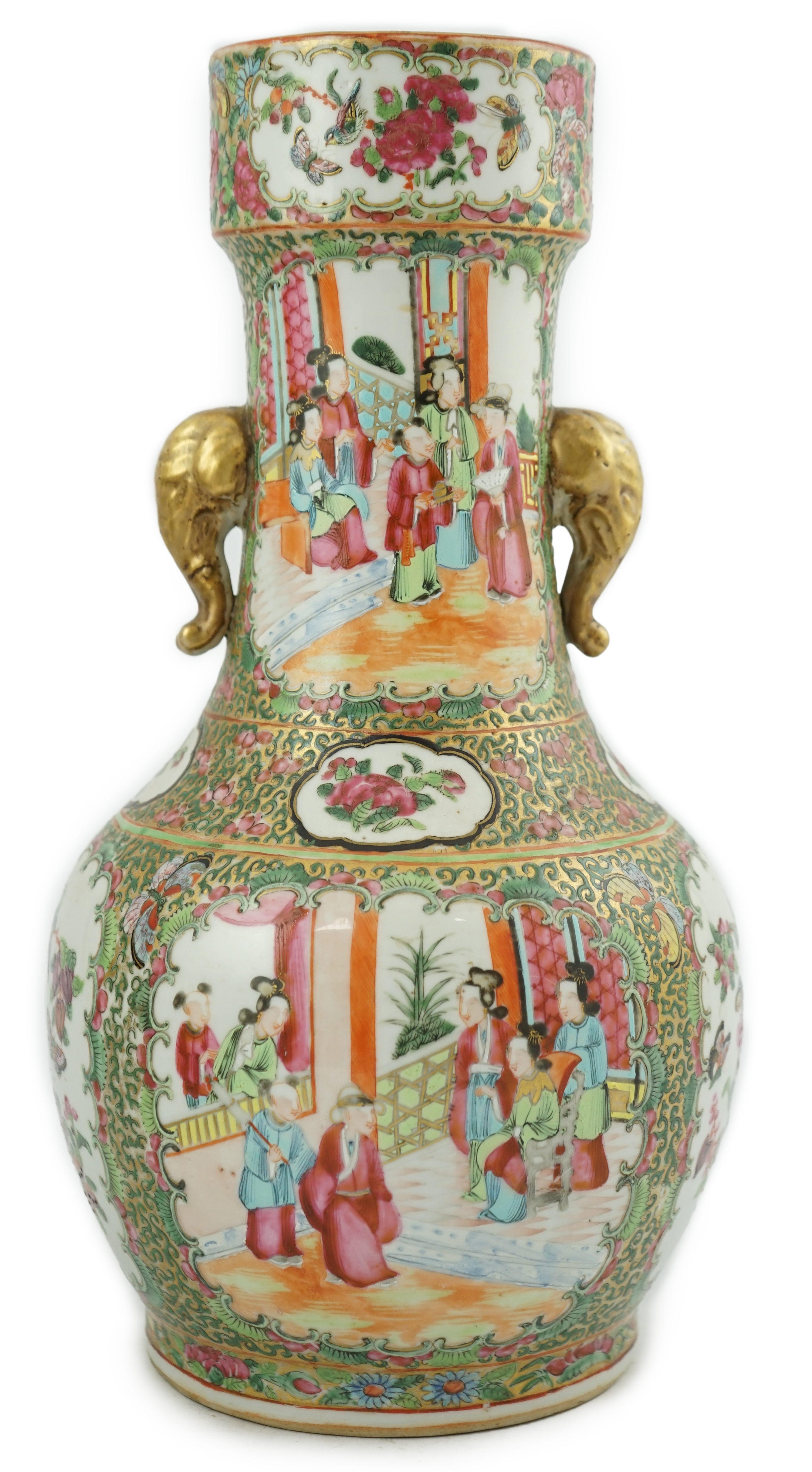 A Chinese famille rose two handled vase, mid 19th century